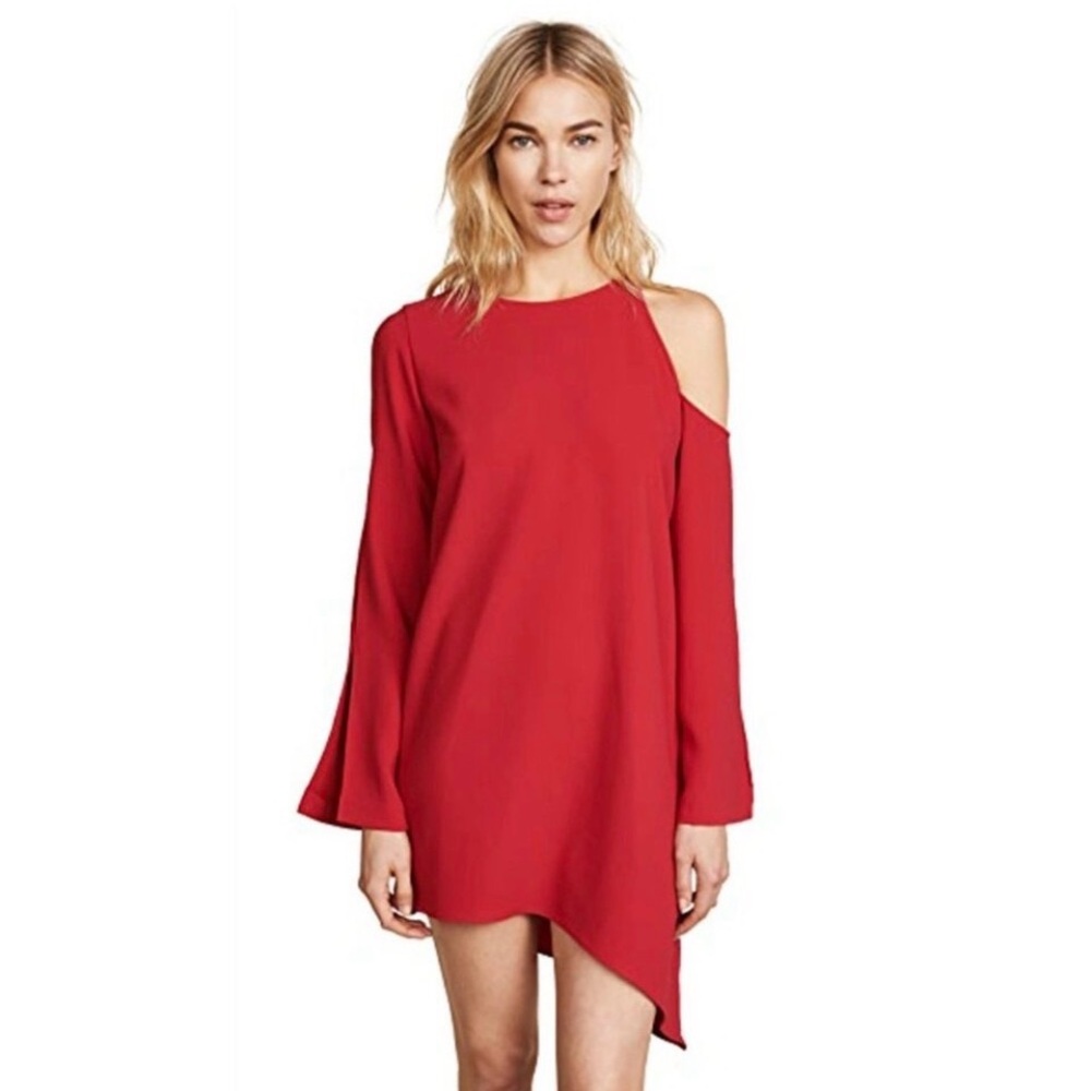 IRO Awati Red One-Shoulder Long Sleeve Asymmetric Mini Dress Size 34🔥